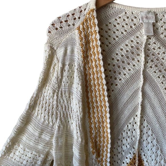 Chico’s Mixed-Stitch Crochet Cardigan | Size 2 | US Size Large 12 - Picture 3 of 13